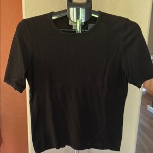 Saks Fifth Avenue Black Fitted Crew Neck Sweater